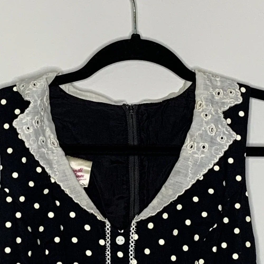 Candi Jones Calif Polka Dot Dress Womans Sz 11 Sleeveless Black & White Vintage - Picture 6 of 10